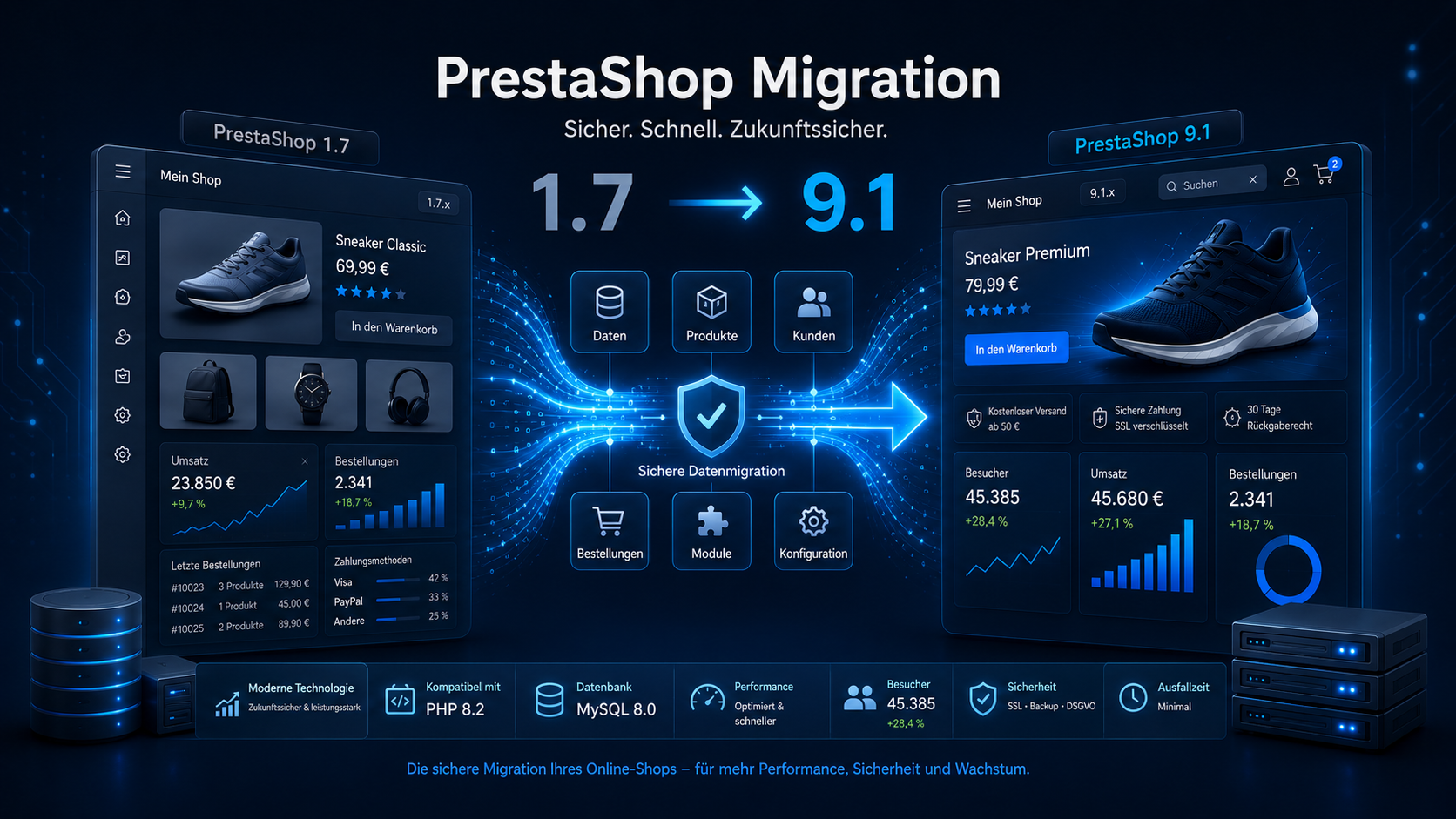 PrestaShop 1.7 auf 9.1 migrieren: Sicheres E-Commerce-Upgrade mit dem Update Assistant