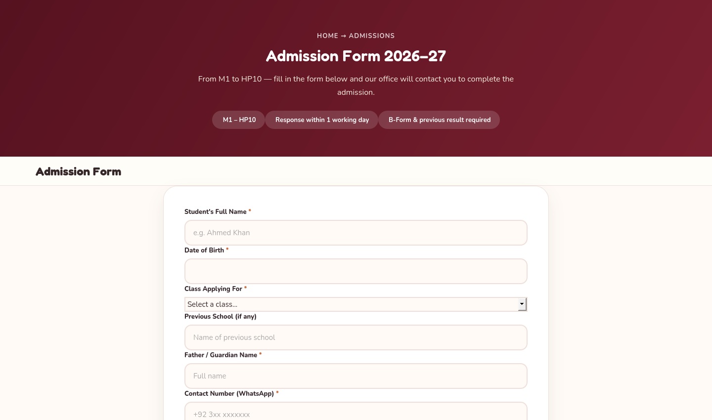 TYPO3 Online-Anmeldung der HPHS-Website