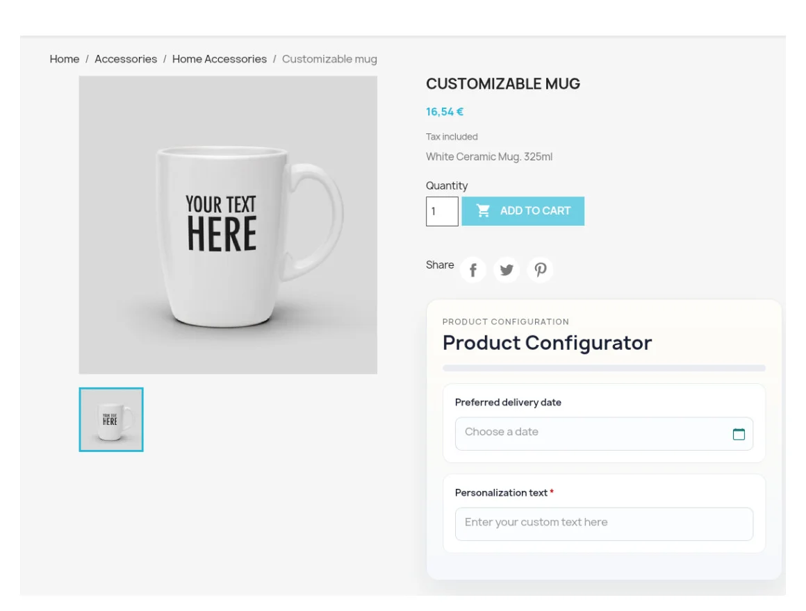 Advanced Product Configurator on a PrestaShop product page